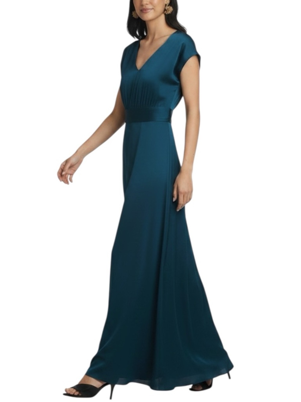 NWT SACHIN + BABI Green V-Neck Flutter Sleeve Leah Maxi Dress Gown Size 8